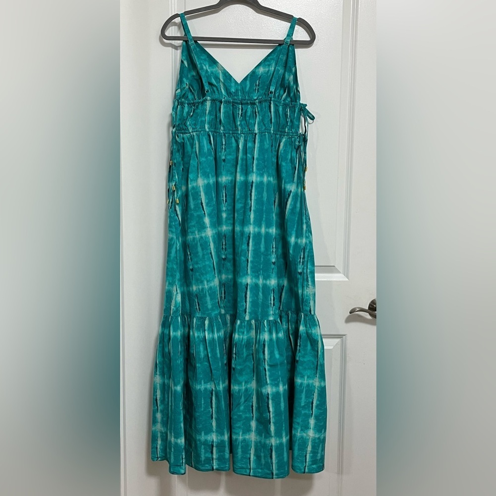 INC International Concepts Teal Tie Dye Maxi Dress L Boho Resort 100% Cotton - Picture 2 of 12